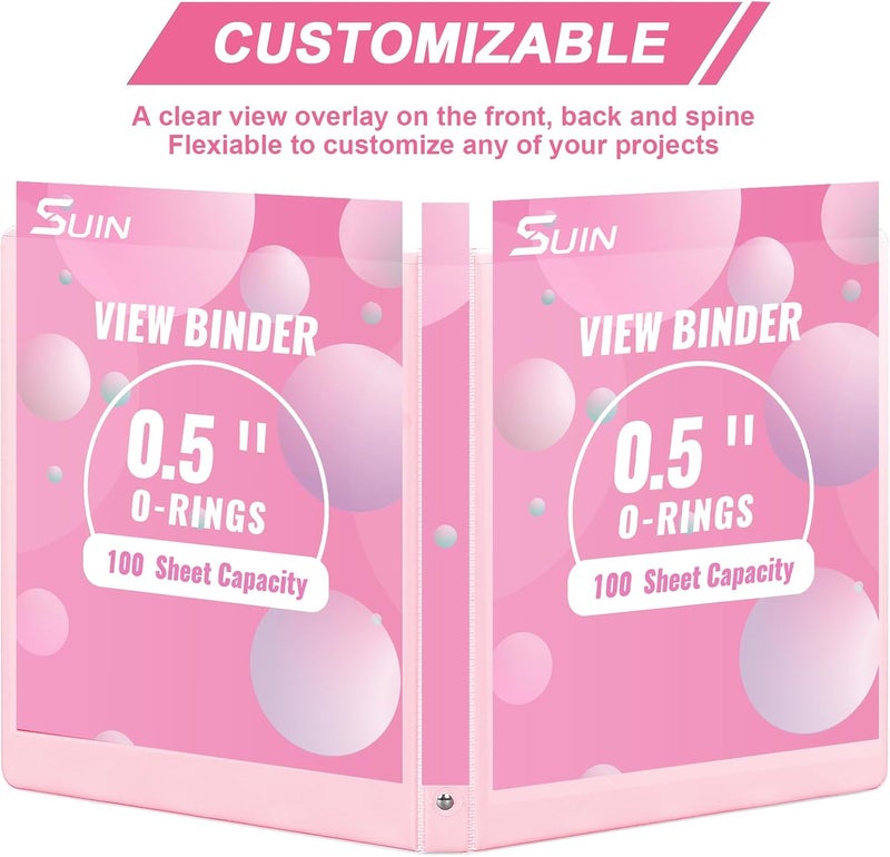 SUIN 0.5-inch 3-Ring Binder with 2 Interior Pockets, 0.5'' Basic Binders Holds US Letter Size 8.5'' x 11''for Office/Home/Back to School, 6 Pack (Pink) - Image 4